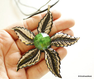 Green And Antique Silver Flower Pendant